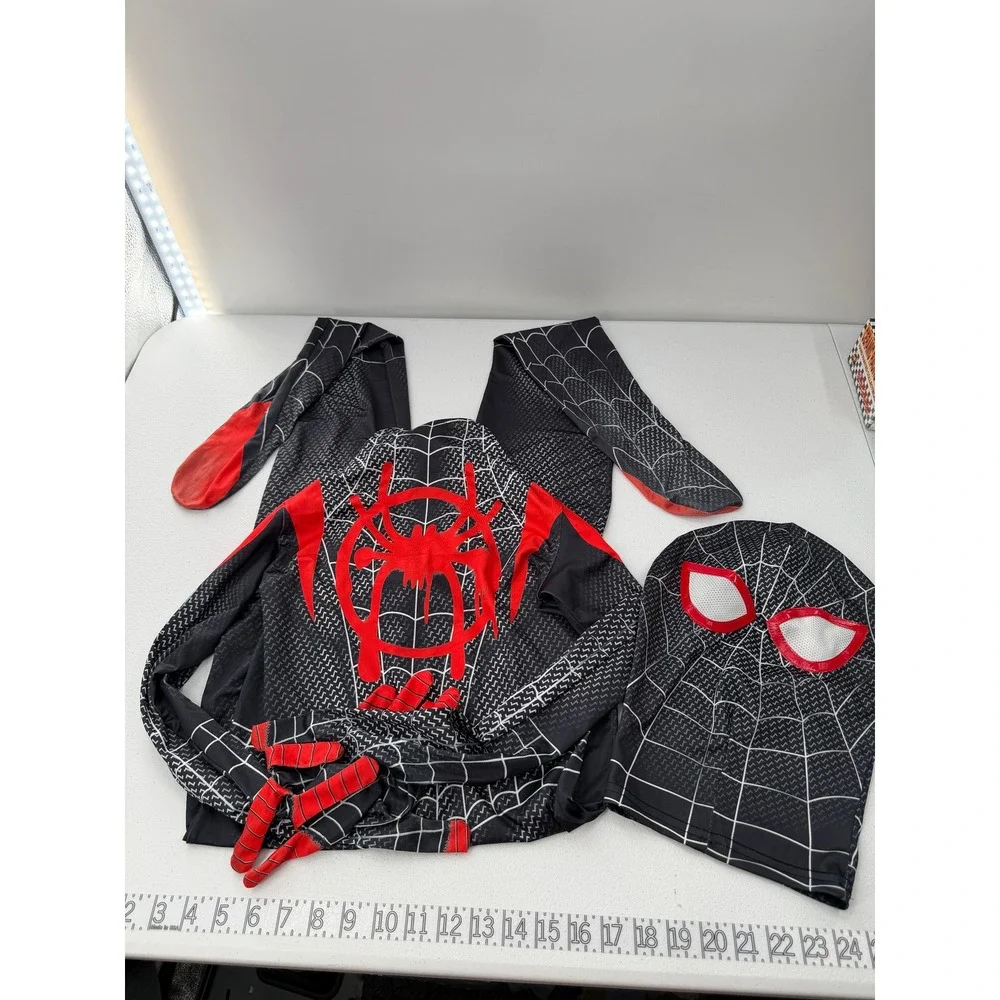 Marvel Miles Morales Spider-Man Costume Kids Size 16 Black Red Cosplay Suit Mask